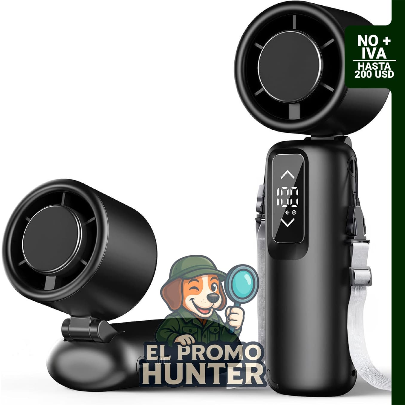 Ventilador turbo portátil de mano con 1 a 100 velocidades, funciona con pilas y hasta 23 horas de trabajo.