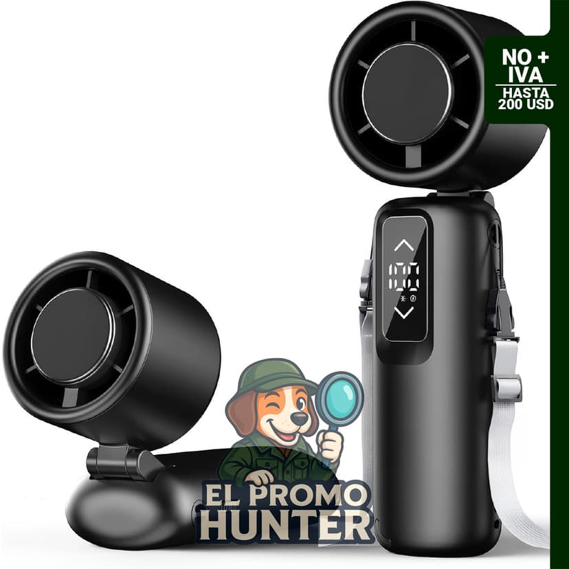 Ventilador turbo portátil de mano con 1 a 100 velocidades, funciona con pilas y hasta 23 horas de trabajo.