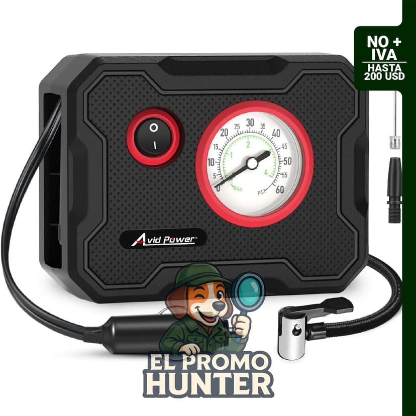 AVID POWER Inflador de Neumáticos de 12V, compresor de aire portátil con medidor de pantalla y luz LED.