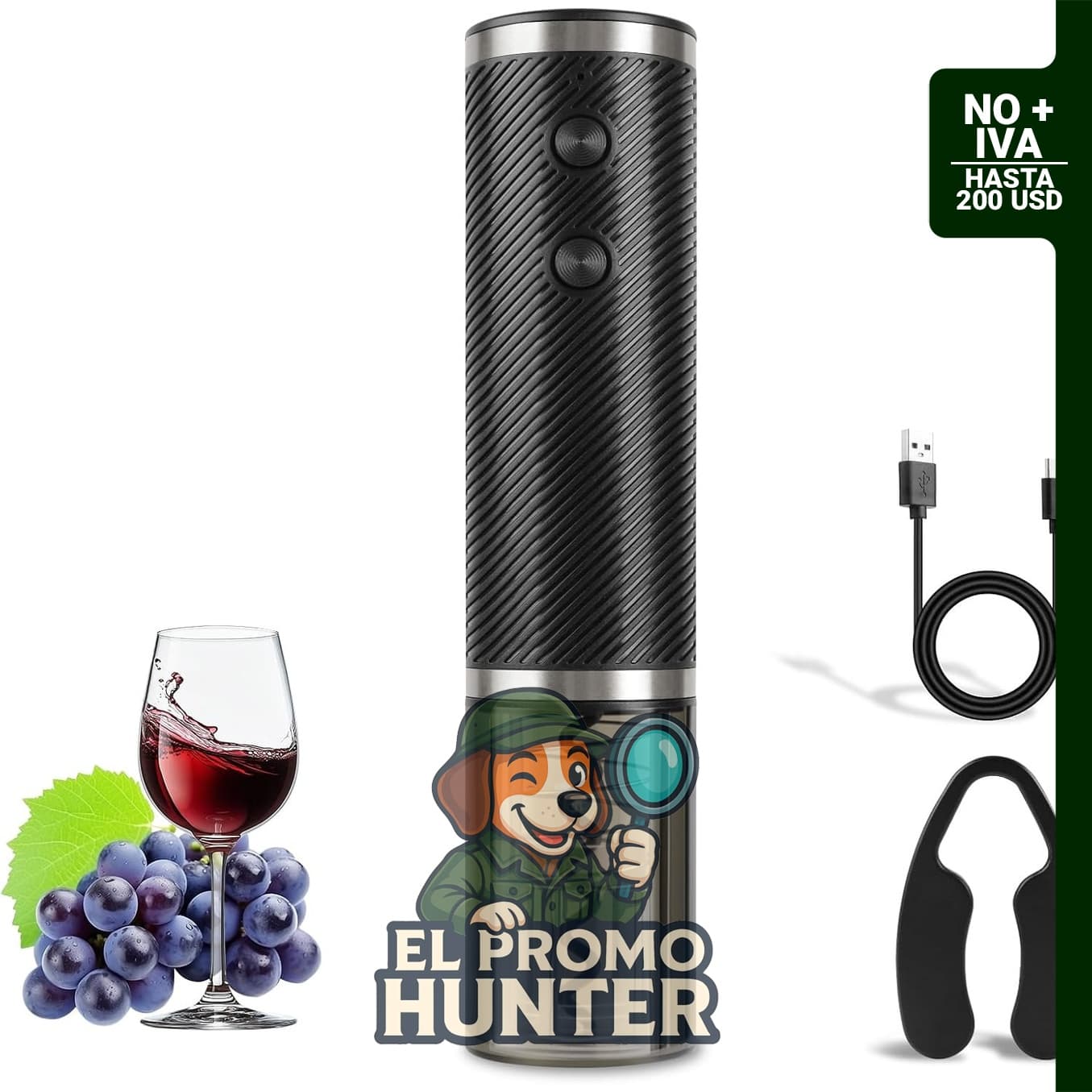 Abrebotellas de vino eléctrico JXAVO, recargable, con cortador de aluminio y carga tipo C.