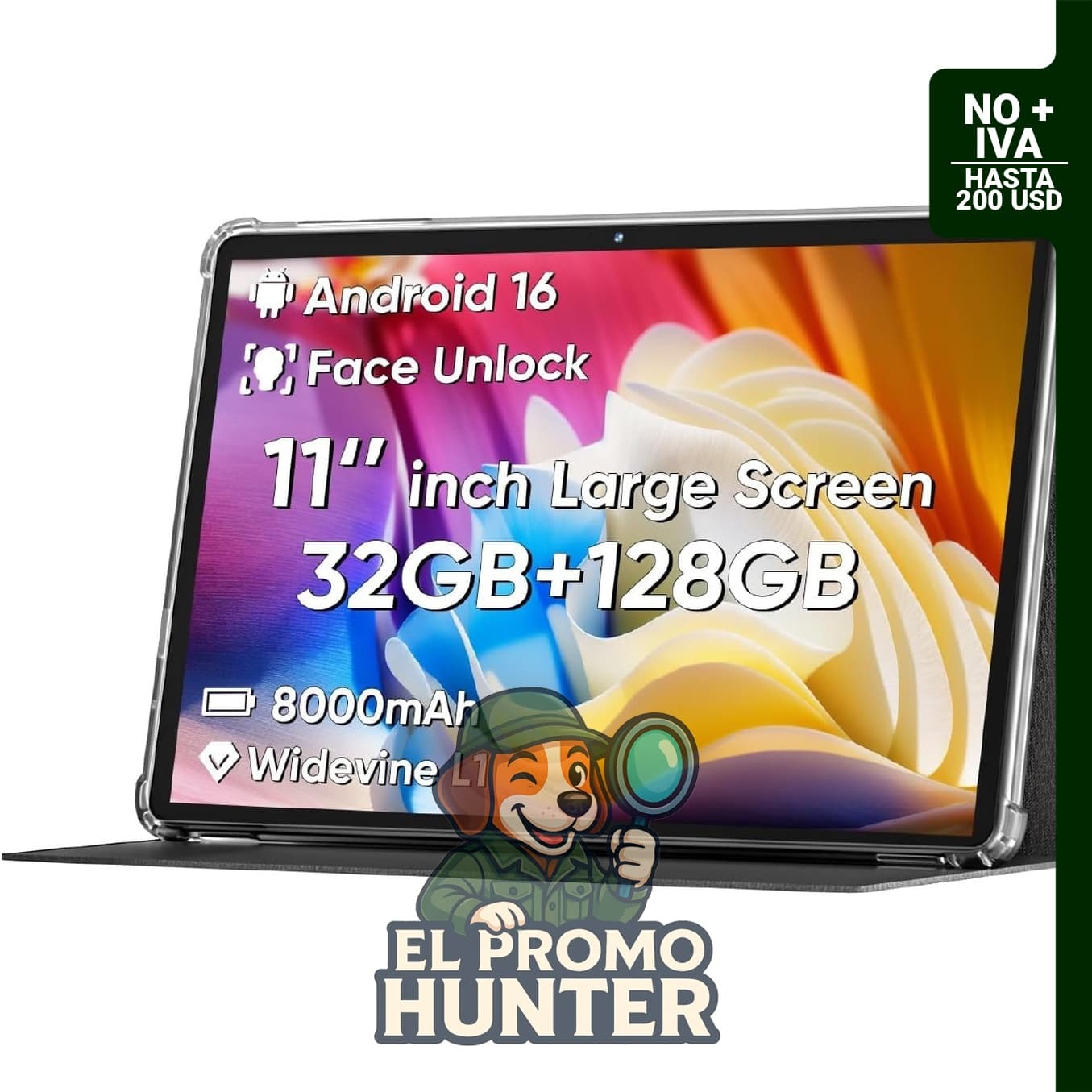 COLORROOM Tablet Android 16 2026 de 11 pulgadas con desbloqueo facial y carga.