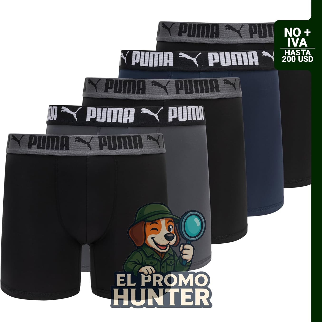 PUMA Paquete de 5 calzoncillos tipo bóxer Performance para hombre.