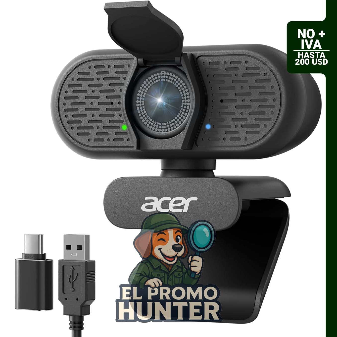 Acer Cámara web A640 4K con micrófono de cancelación de ruido AI.