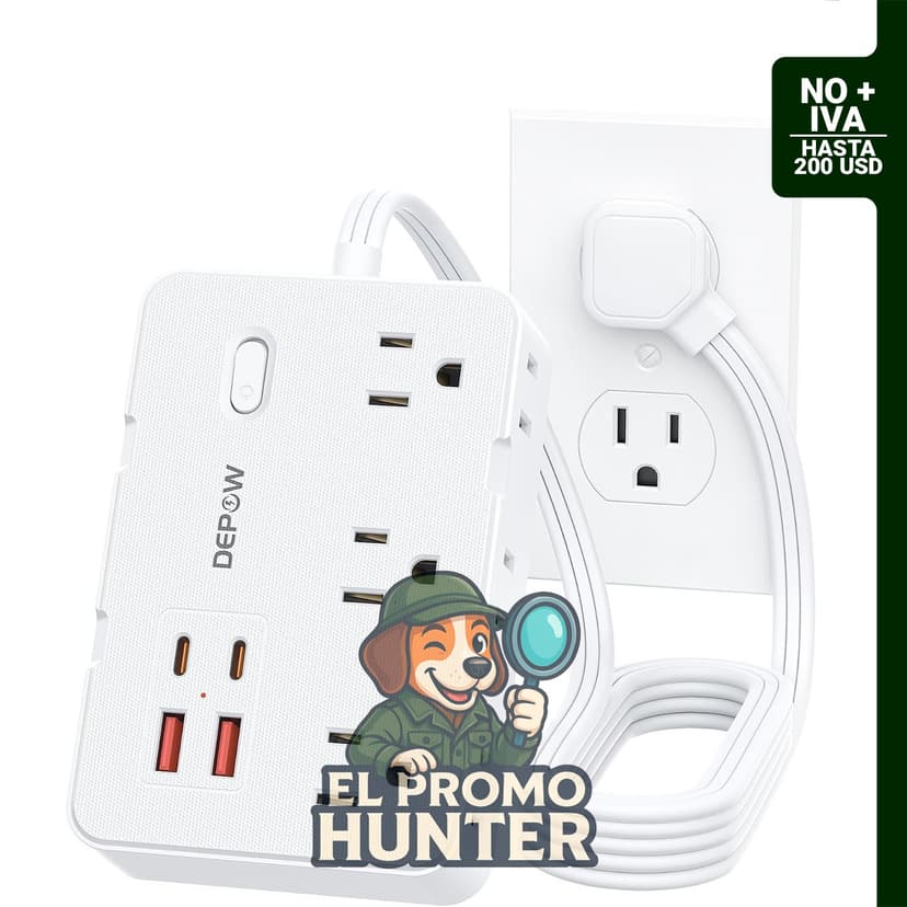 DEPOW Regleta protectora de sobretensiones con 6 salidas de CA y 4 puertos USB, protección 1050J.