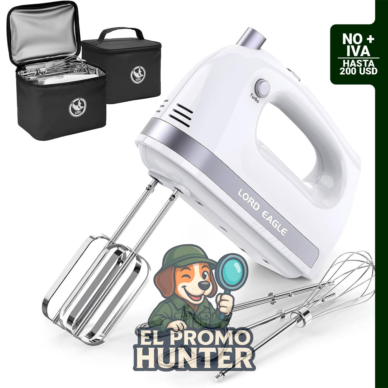 Lord Eagle Batidora de mano eléctrica 400W, 5 velocidades, incluye bolsa.