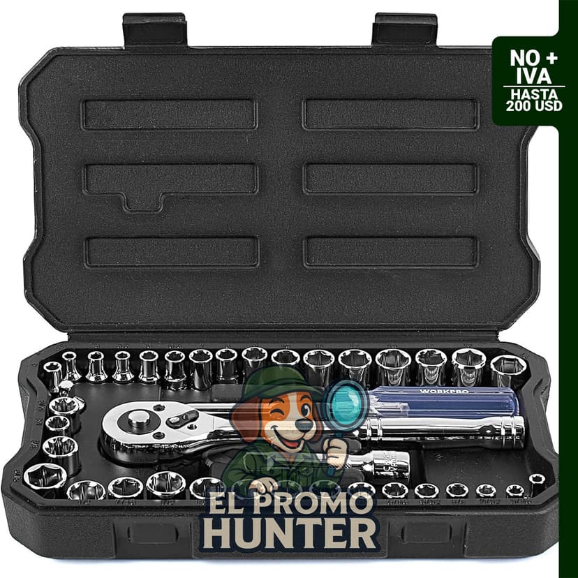 WORKPRO Juego de llaves CR-V de 39 piezas (1/4" y 3/8")