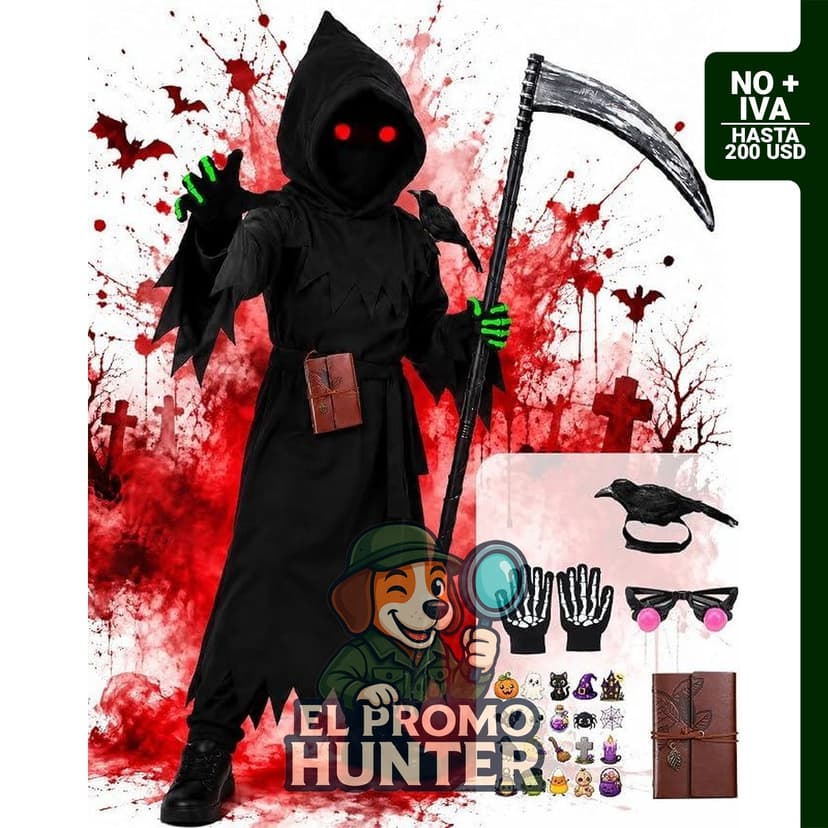 Disfraz de Halloween de la parca de 27 piezas para niños de 5 a 12 años.