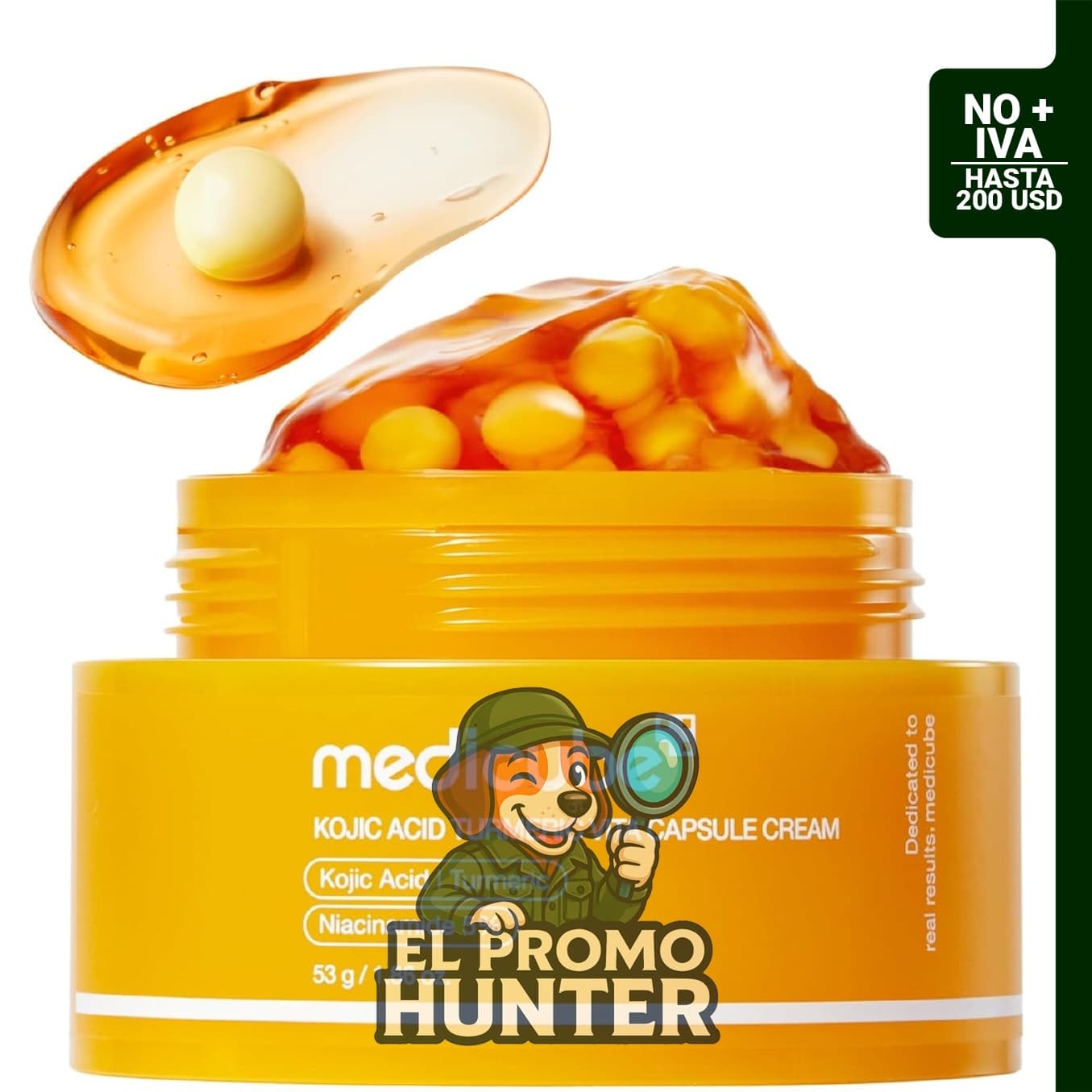 medicube Crema cápsula con ácido kójico y cúrcuma para el cuidado del tono de piel.