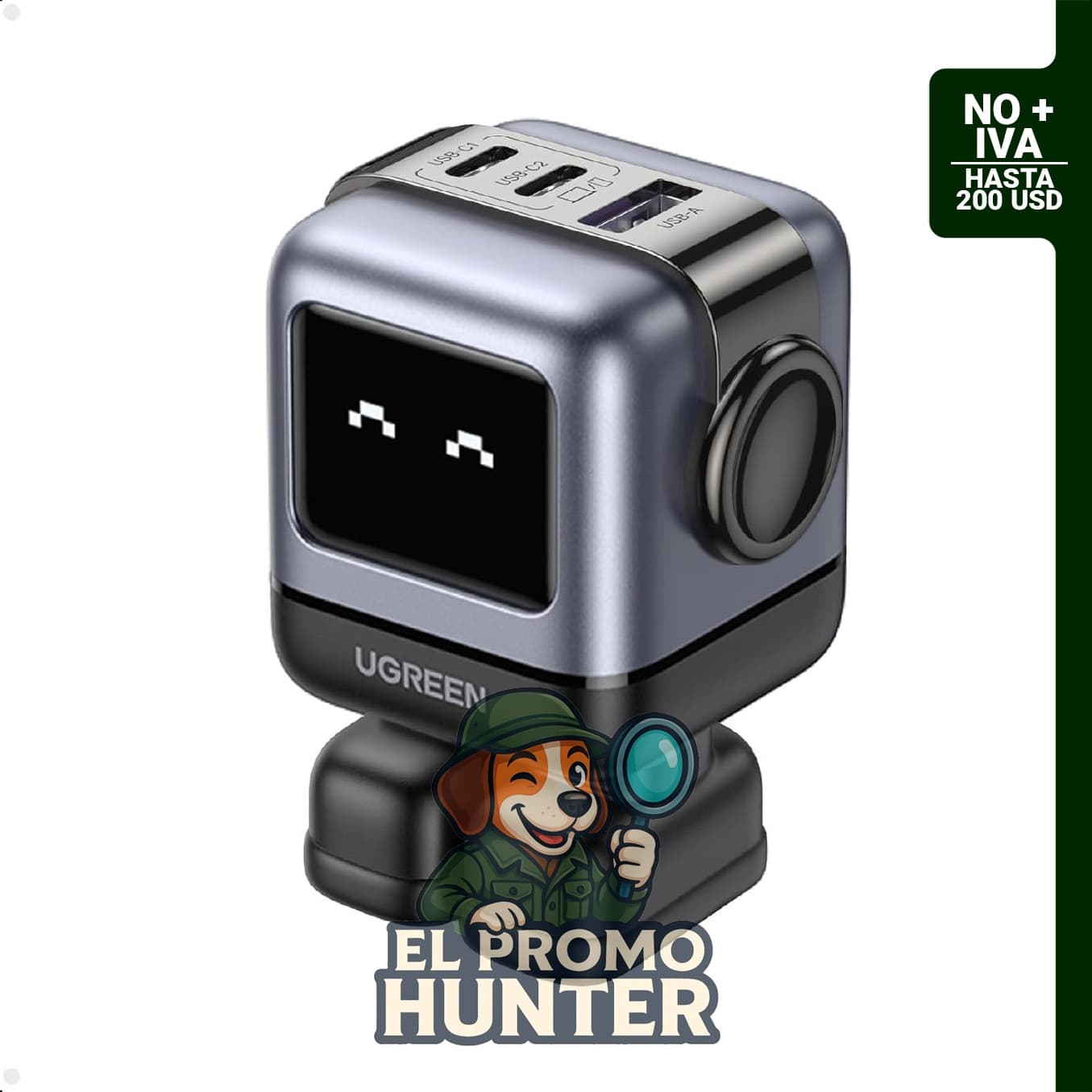 UGREEN Uno - Adaptador de cargador USB C de 65 W con 3 puertos.
