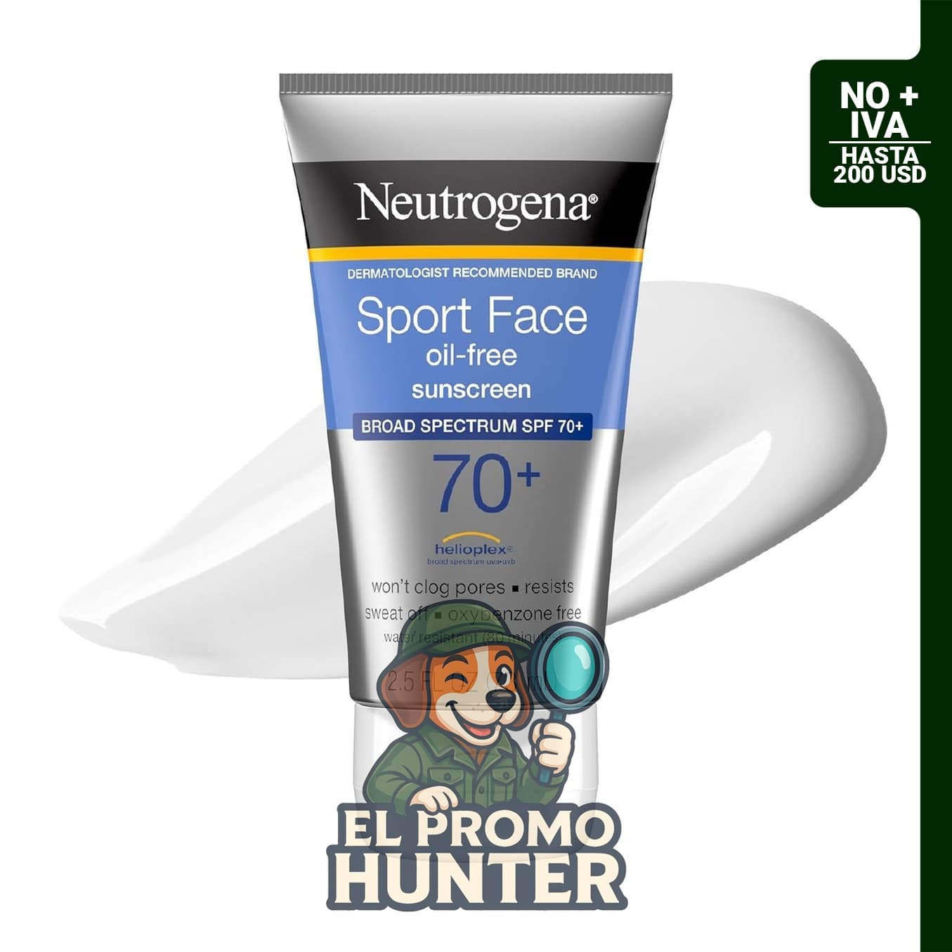 Neutrogena Sport Face Sunscreen SPF 70+ OilFree, loción de protección solar facial de 2.5 fl oz.