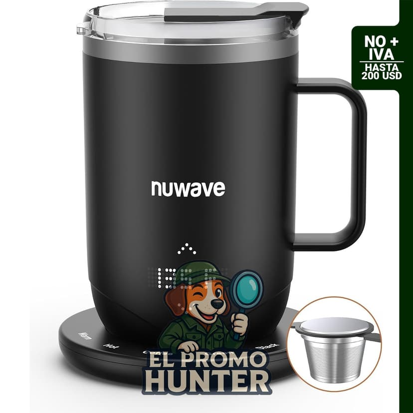 Nuwave Taza de Café Inteligente de 16 oz con calefacción recargable y control de temperatura.