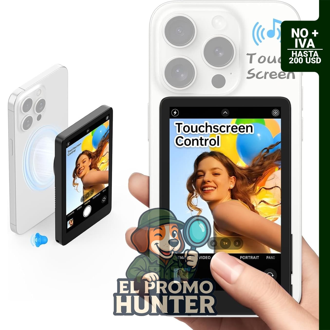 Pawtners Selfie Monitor con pantalla táctil para iPhone 7-17, compatible con grabación de vlogs.