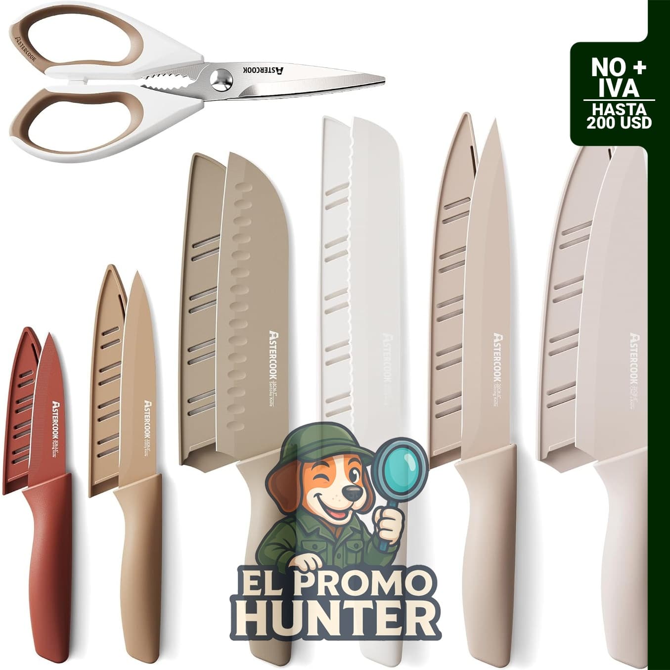 Astercook juego de 13 cuchillos de cocina de acero inoxidable con revestimiento antióxido, apto para lavavajillas.