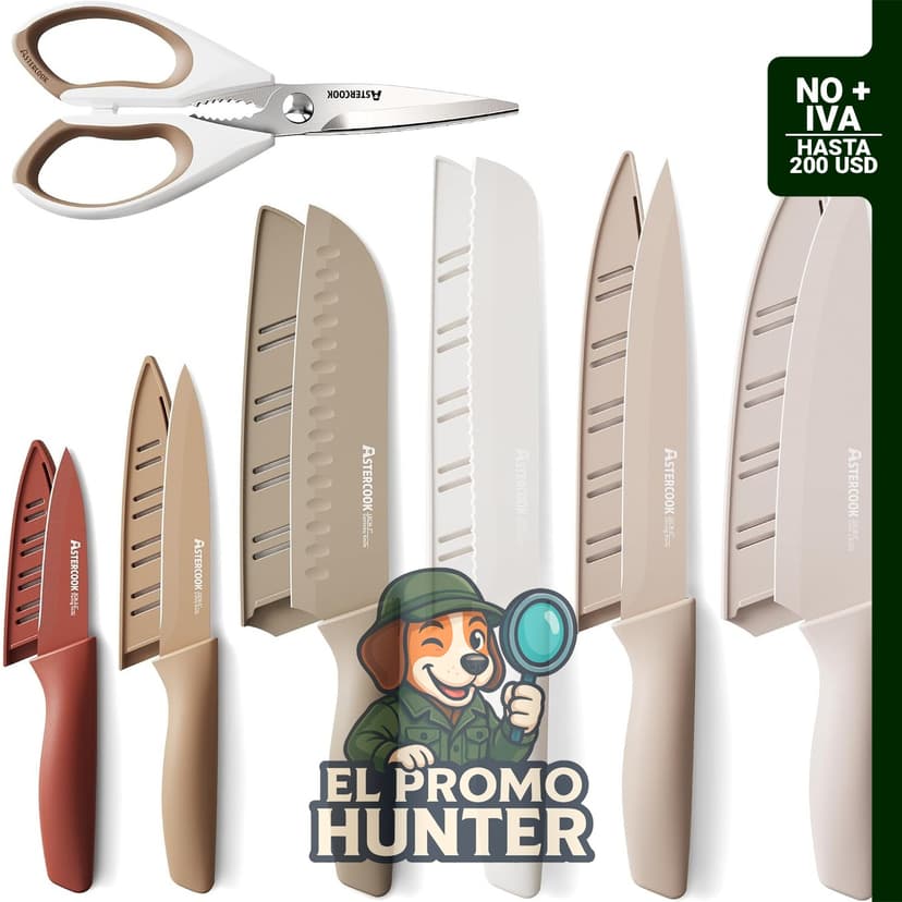 Astercook juego de 13 cuchillos de cocina de acero inoxidable con revestimiento antióxido, apto para lavavajillas.