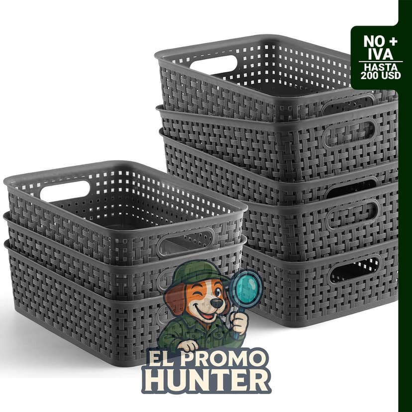 NETANY Cestas de almacenamiento de plástico, paquete de 8, color gris, multiusos para organización.