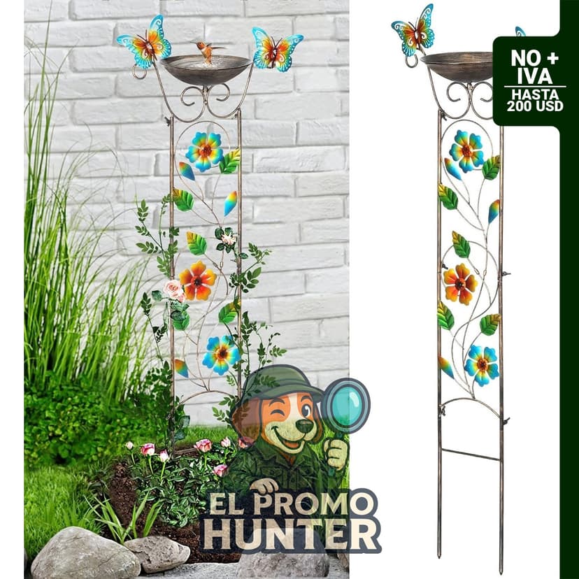 Enrejado de jardín para aves al aire libre de LEWIS&WAYNE, 101.6 cm de hierro antiguo con cuenco de beber desmontable.
