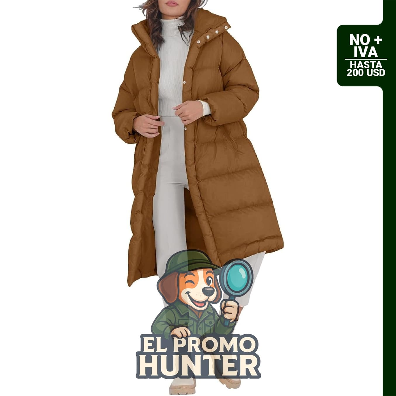 Fazortev Chaqueta Puffer Larga para Mujer, abrigo de plumón con cuello alto y cremalleras, incluye bolsillos laterales.