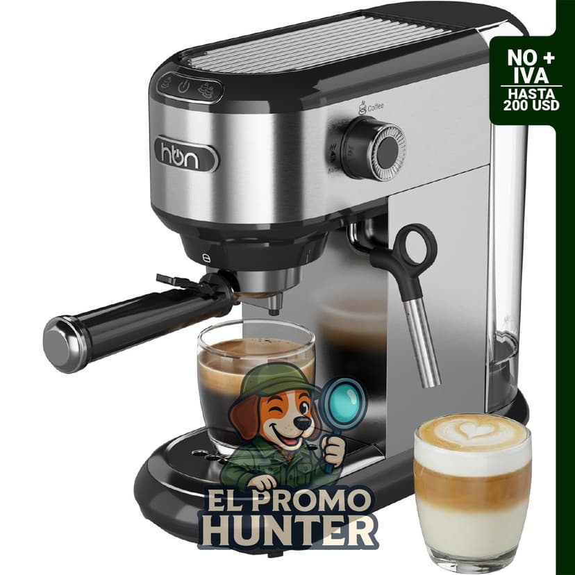 HBN Máquina de café expreso de 20 Bar, acero inoxidable, con espumador de leche y tanque extraíble de 1 L.