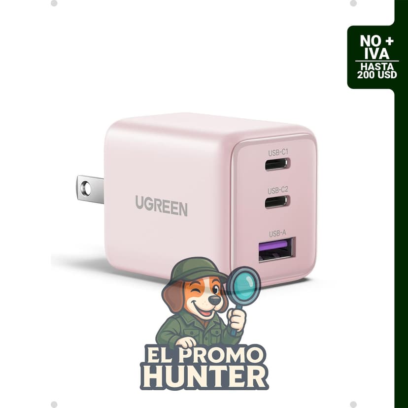UGREEN Bloque de cargador USB C de 3 puertos, 30 W, carga rápida GaN II.