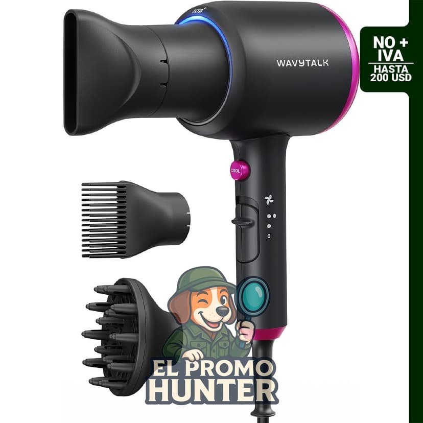 Secador de pelo Wavytalk Blown Away, 1875 W, tecnología de cerámica, incluye 3 accesorios.