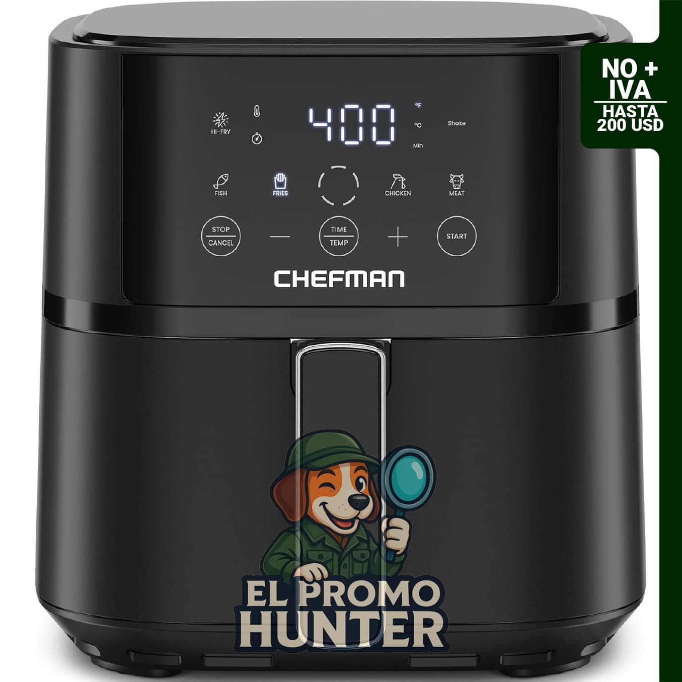 Chefman Freidora de aire compacta de 4 cuartos (3.8 L) con tecnología Hi-Fry y controles táctiles.