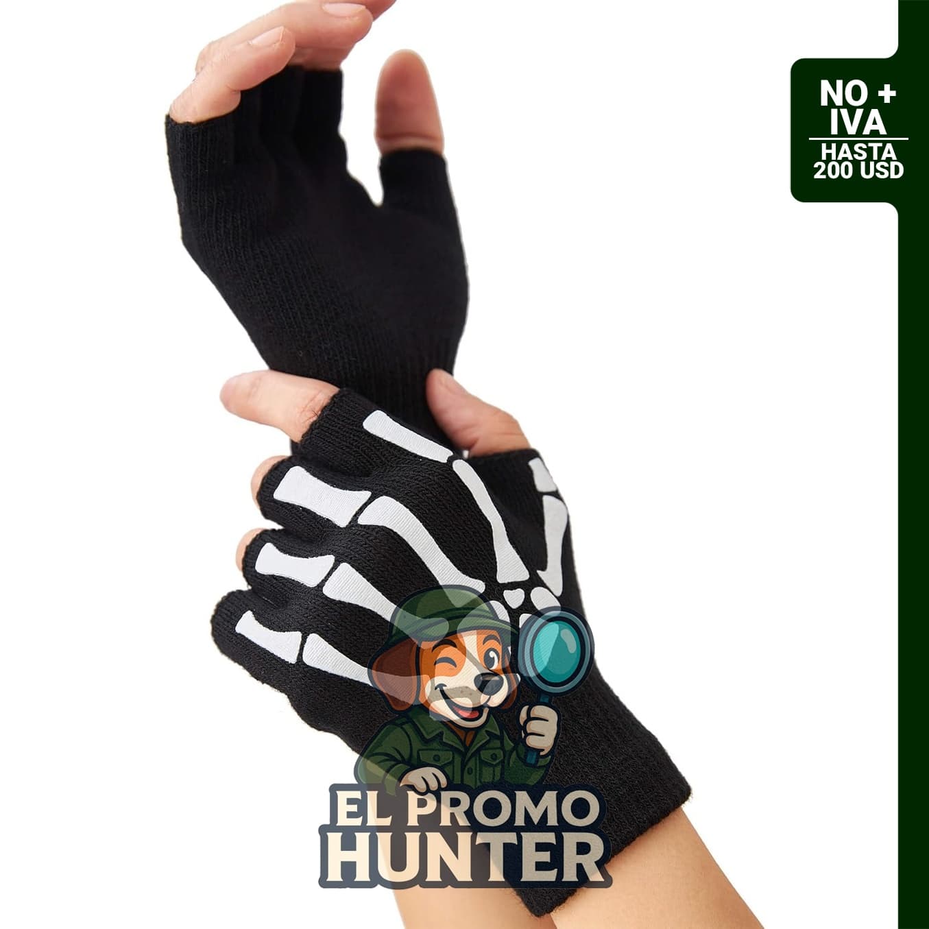 OTPEH Guantes de esqueleto góticos sin dedos que brillan en la oscuridad, para Halloween.