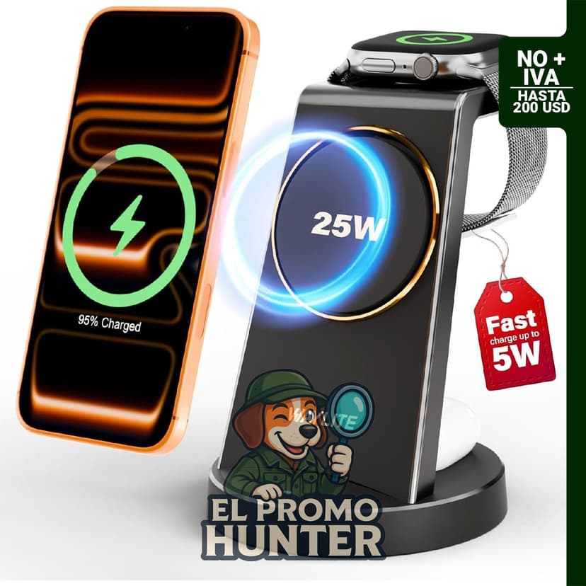 Estación de carga rápida 3 en 1 para iPhone, cargador magnético inalámbrico de 25 W.