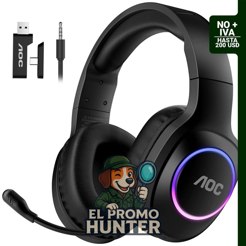 AOC Auriculares inalámbricos para juegos, compatibles con PS5, PS4, Nintendo Switch y PC.