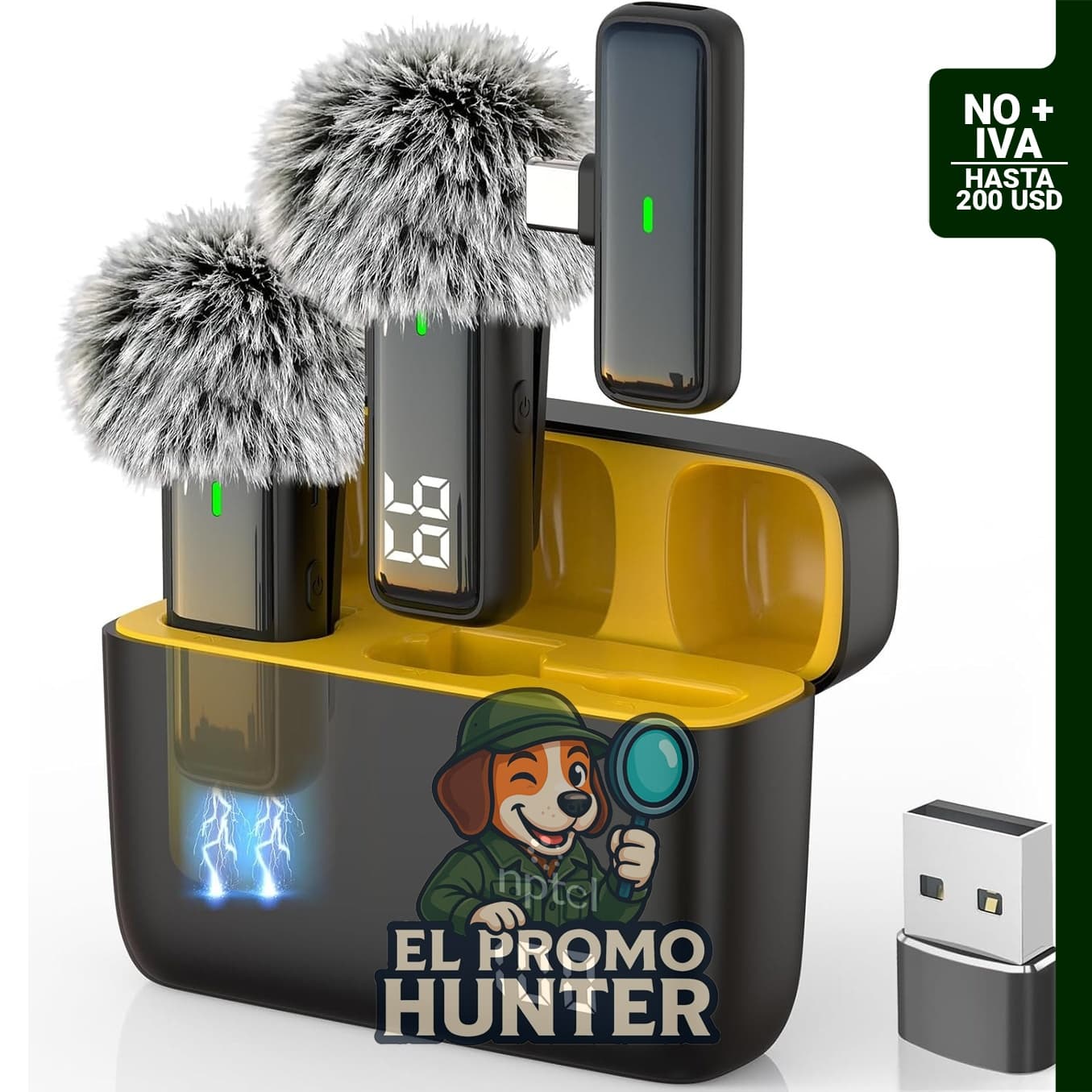Micrófono NPTCL Lavalier inalámbrico USB para PC, iPhone 16/15 y Android, con cancelación de ruido.