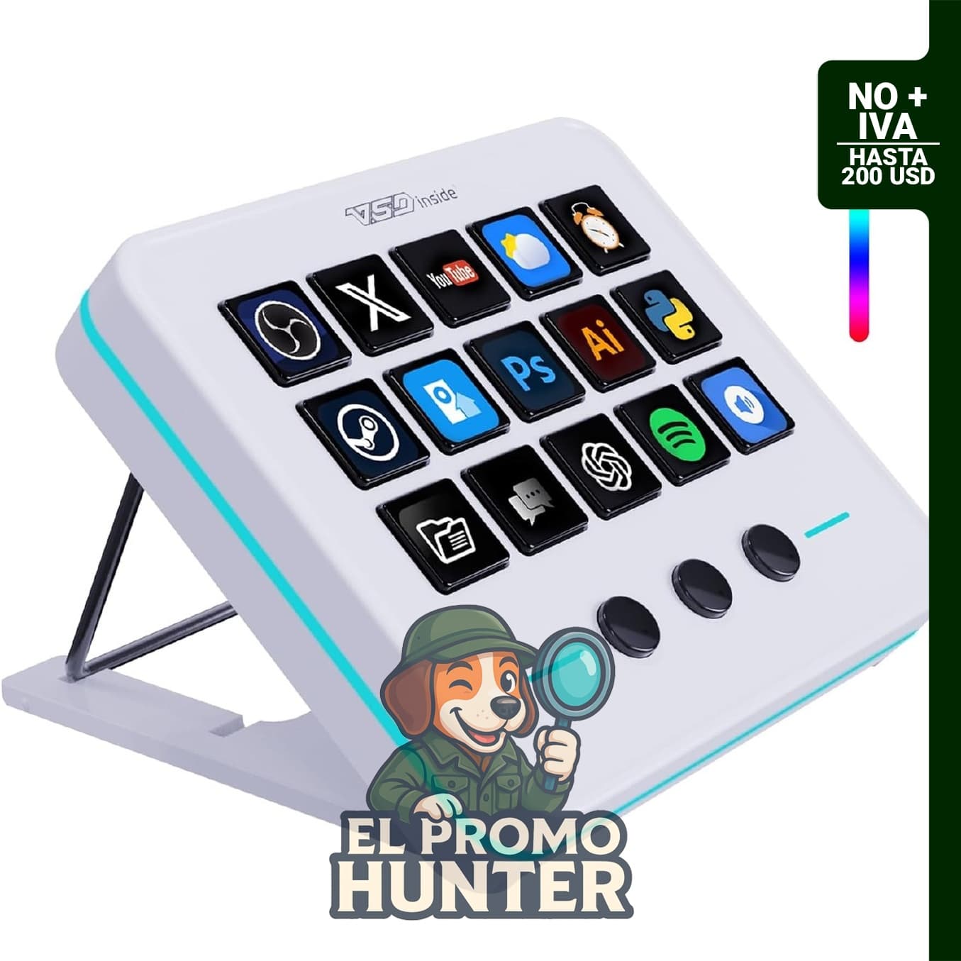Teclado VSDINSIDE con 18 teclas programables y panel visual personalizable, diseñado para transmisión de juegos.