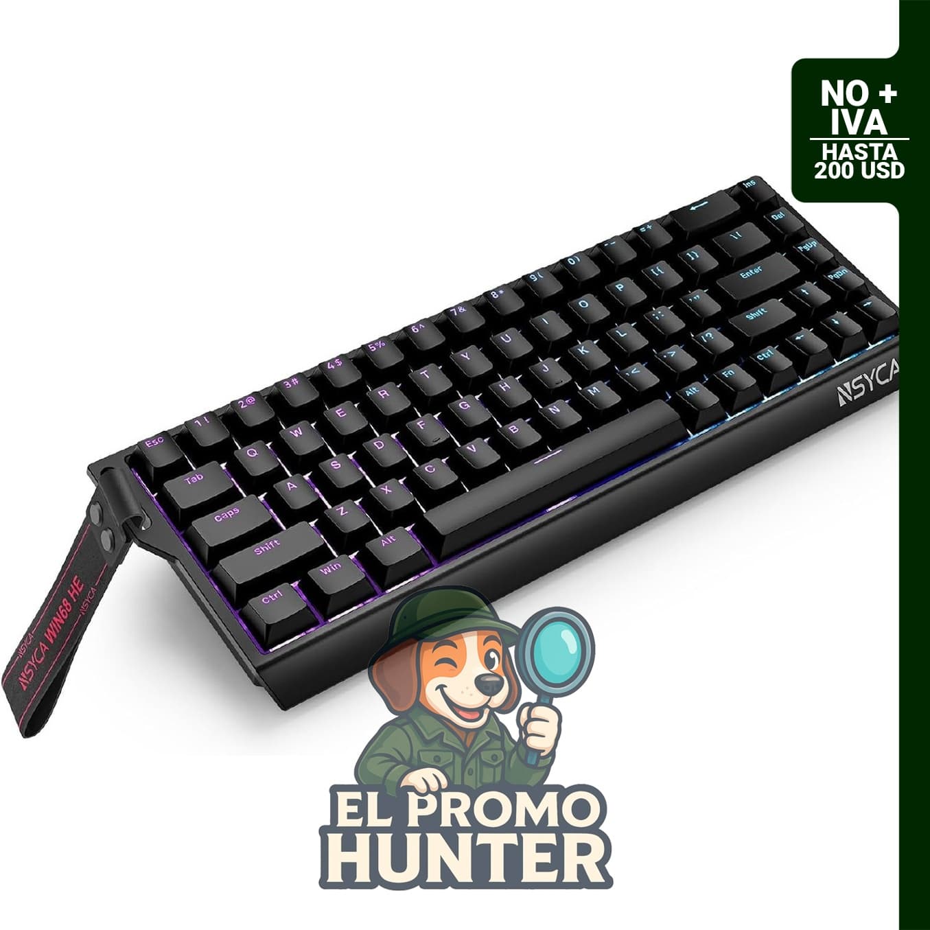 WIN68 HE Teclado magnético para juegos, frecuencia de sondeo de 8000 Hz, teclas RGB PBT, con cable.