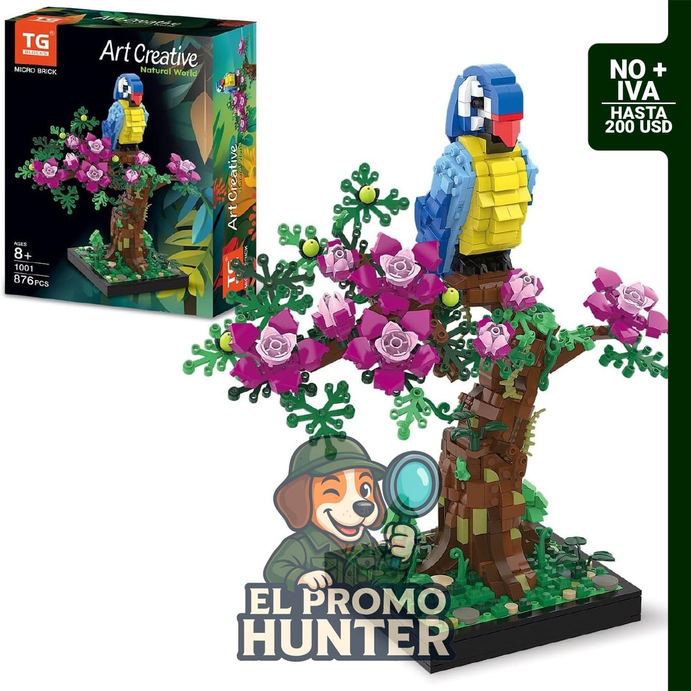 TG BLOCKS Loro de Flores de Micro Ladrillos, modelo de planta DIY para decoración del hogar y arte de oficina.