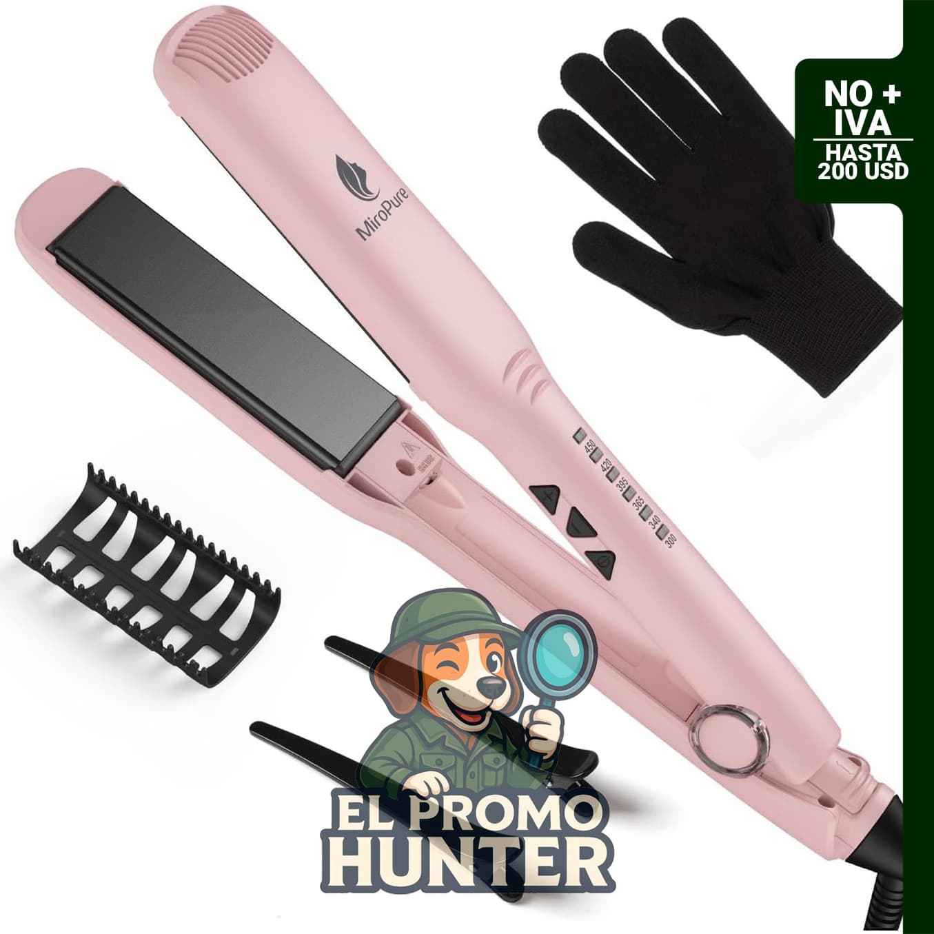 MiroPure Plancha plana de 1.5" (3.8 cm) con calentamiento rápido de 30 segundos y apagado automático de 60 minutos.