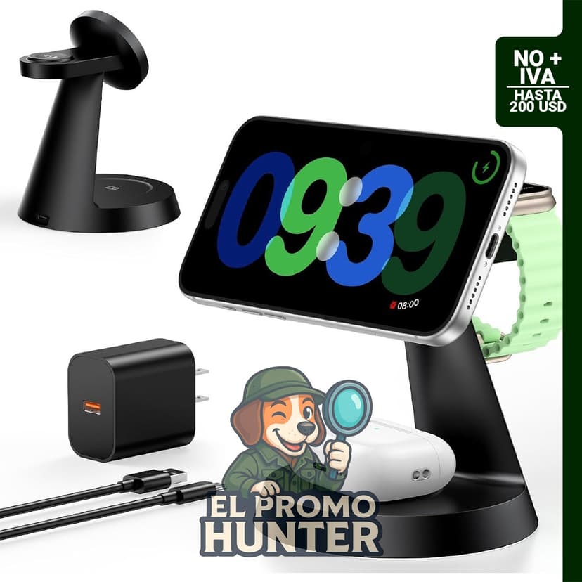 Estación de carga magnética 3 en 1 para iPhone serie 17-12 y iWatch.