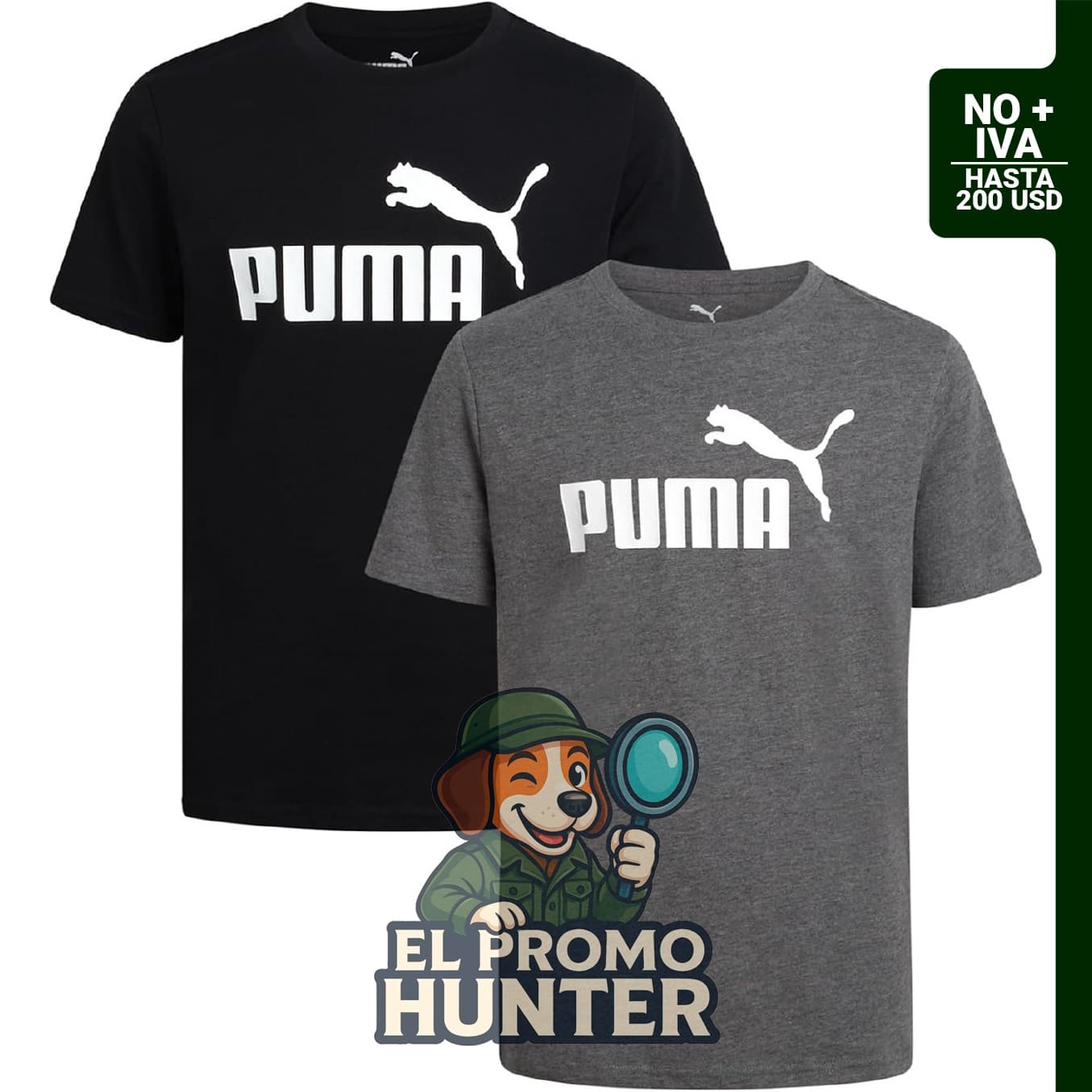 PUMA paquete de 2 camisetas de manga corta con cuello redondo y logotipo.