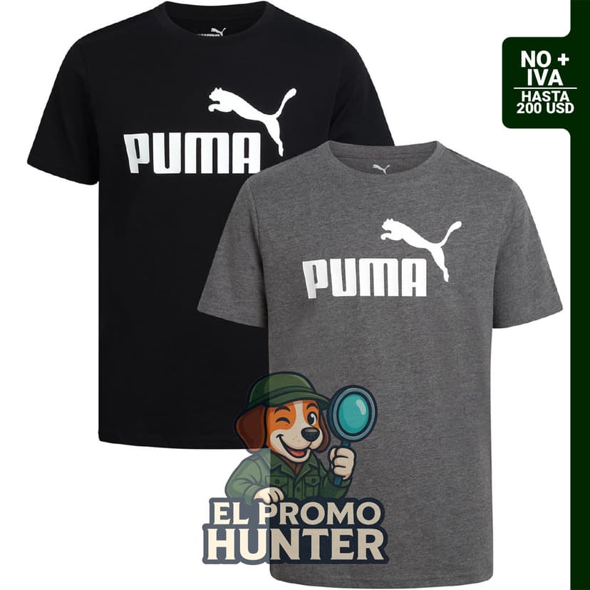 PUMA paquete de 2 camisetas de manga corta con cuello redondo y logotipo.