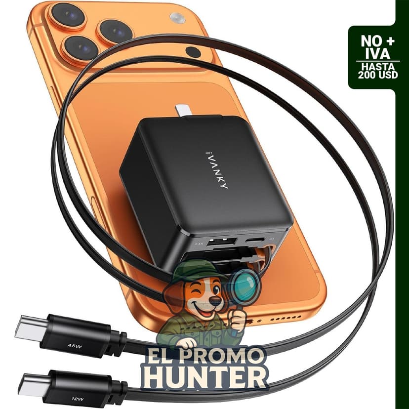 iVANKY Cargador de pared GaN retráctil 4 en 1, bloque de cargador USB C de 45 W con cables USB C duales.