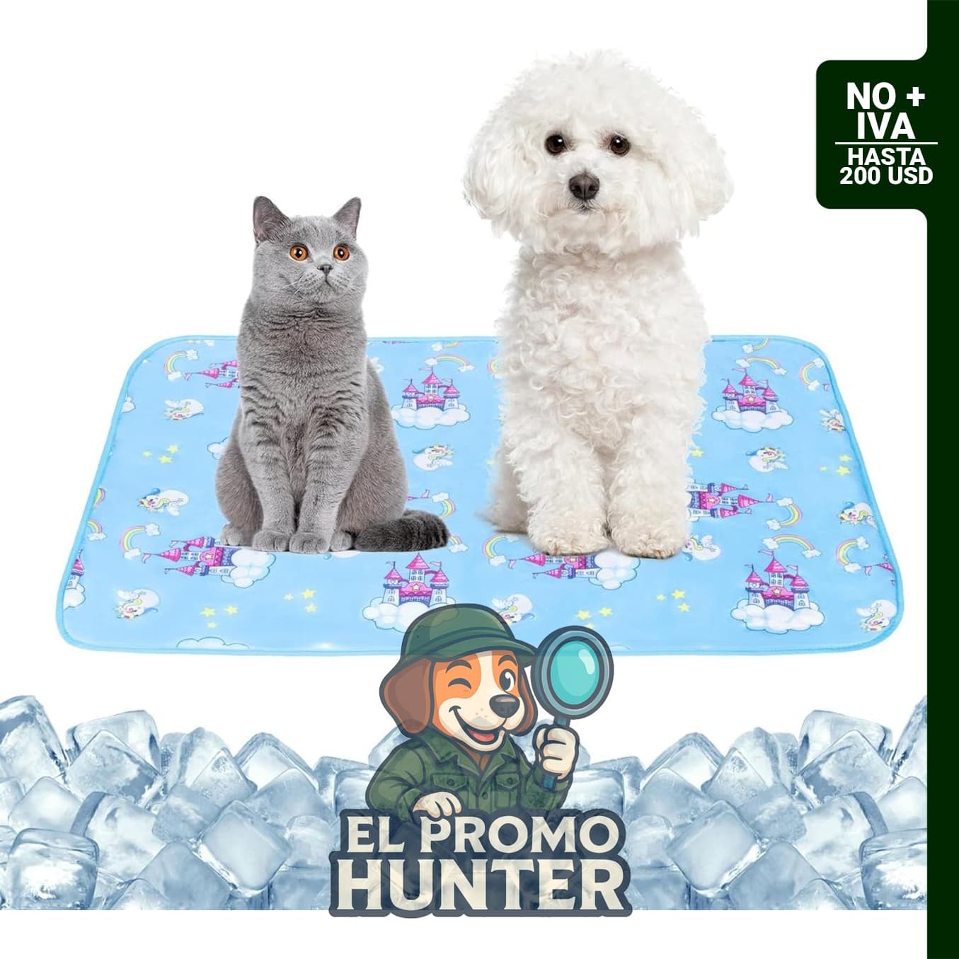 Tapete refrescante de verano para mascotas, castillo azul, tamaño S.