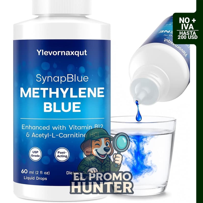 Gotas de azul de metileno grado USP 1% con ALCAR, sin cafeína de Ylevornaxqut.
