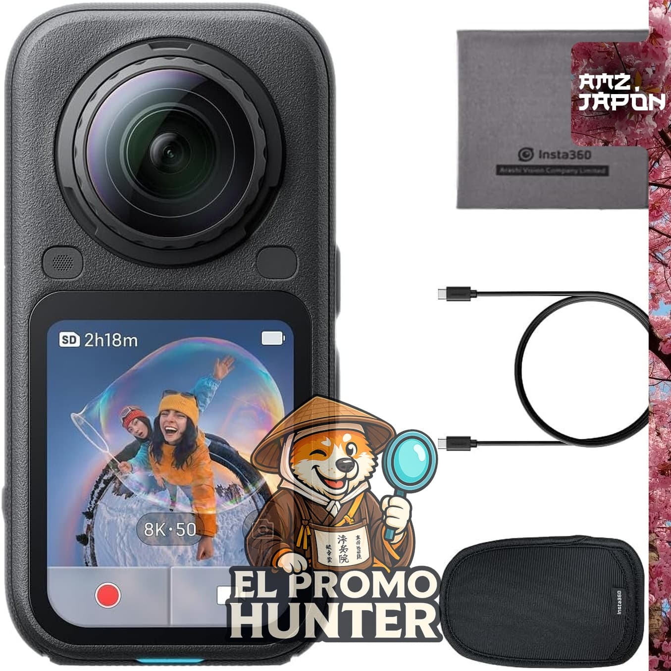 Cámara 360 grados Insta360 Regular Edition 8K, sensor 1/1.1", edición AI, 140 minutos de grabación, resistente al agua.