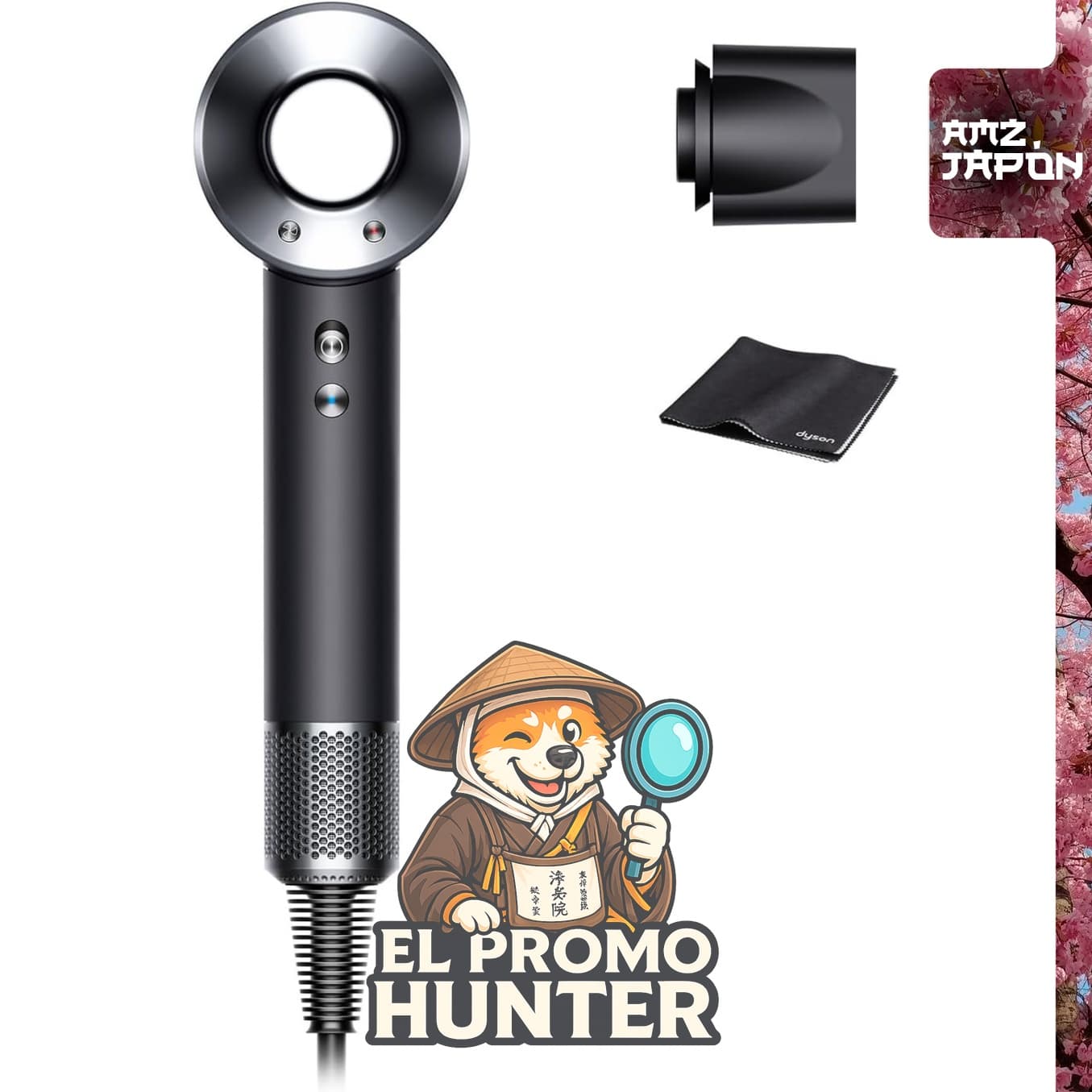 Secador de pelo Dyson Supersonic, negro/níquel (HD08 ULF BBN ENT AM) con flujo de aire grande y secado rápido.