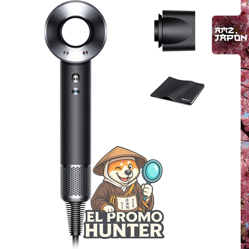 Secador de pelo Dyson Supersonic, negro/níquel (HD08 ULF BBN ENT AM) con flujo de aire grande y secado rápido.