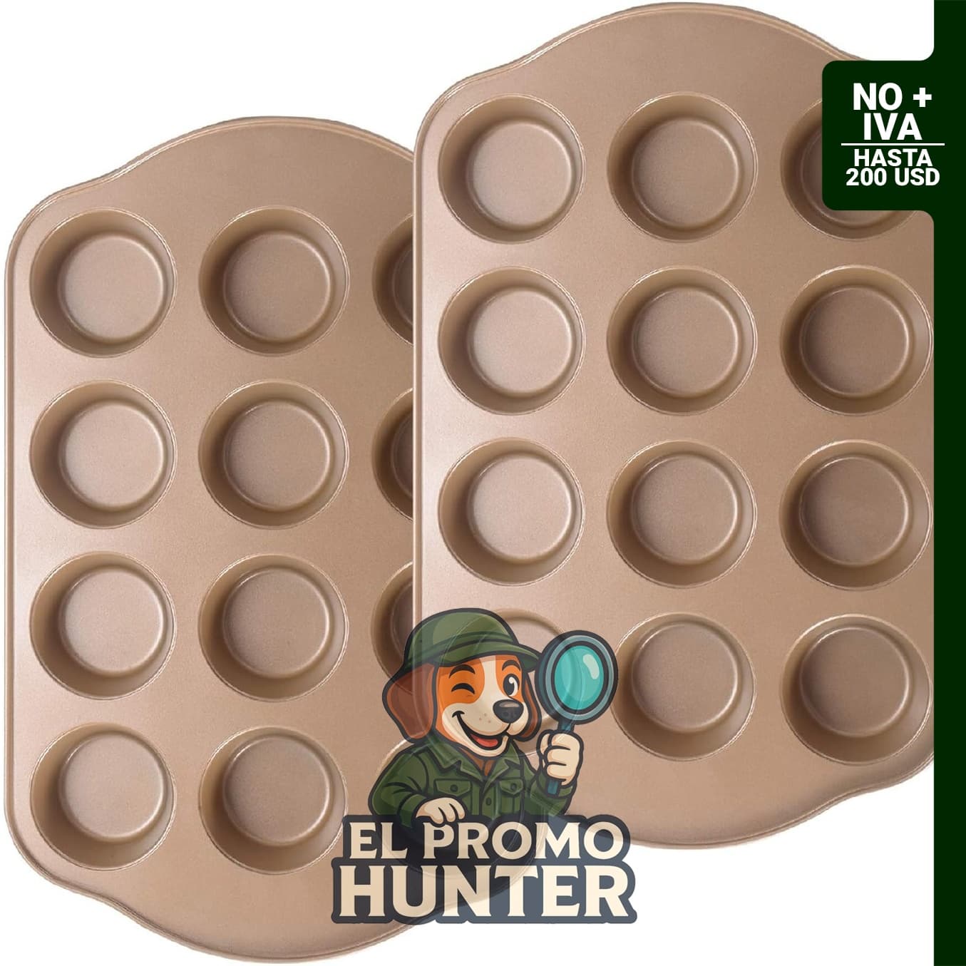 Juego de 2 moldes antiadherentes para magdalenas, 12 tazas, apto para horno hasta 430°F (221°C).