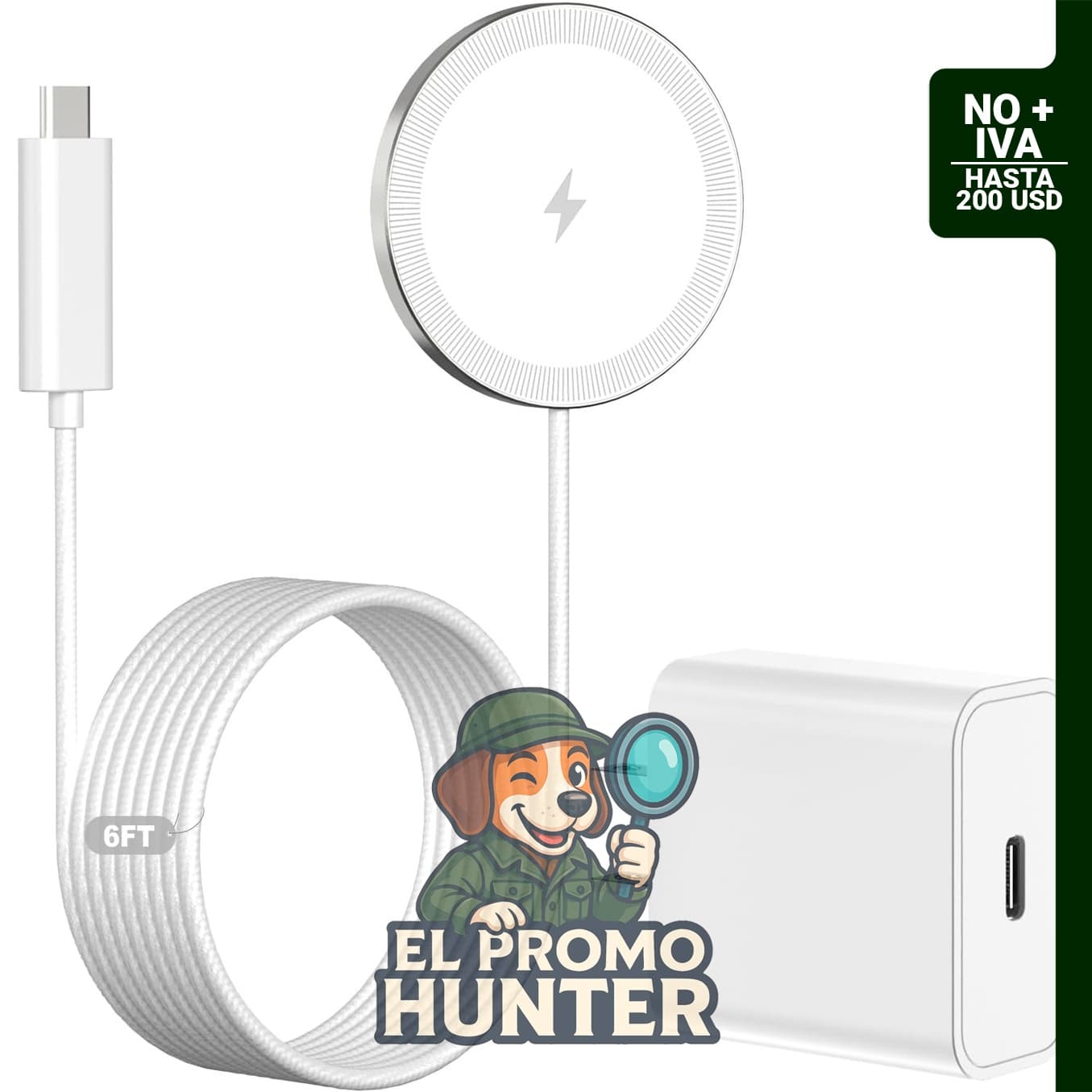 Almohadilla de carga inalámbrica magnética de 6 pies, cargador rápido de 15 W para iPhone 12-17 y AirPods.