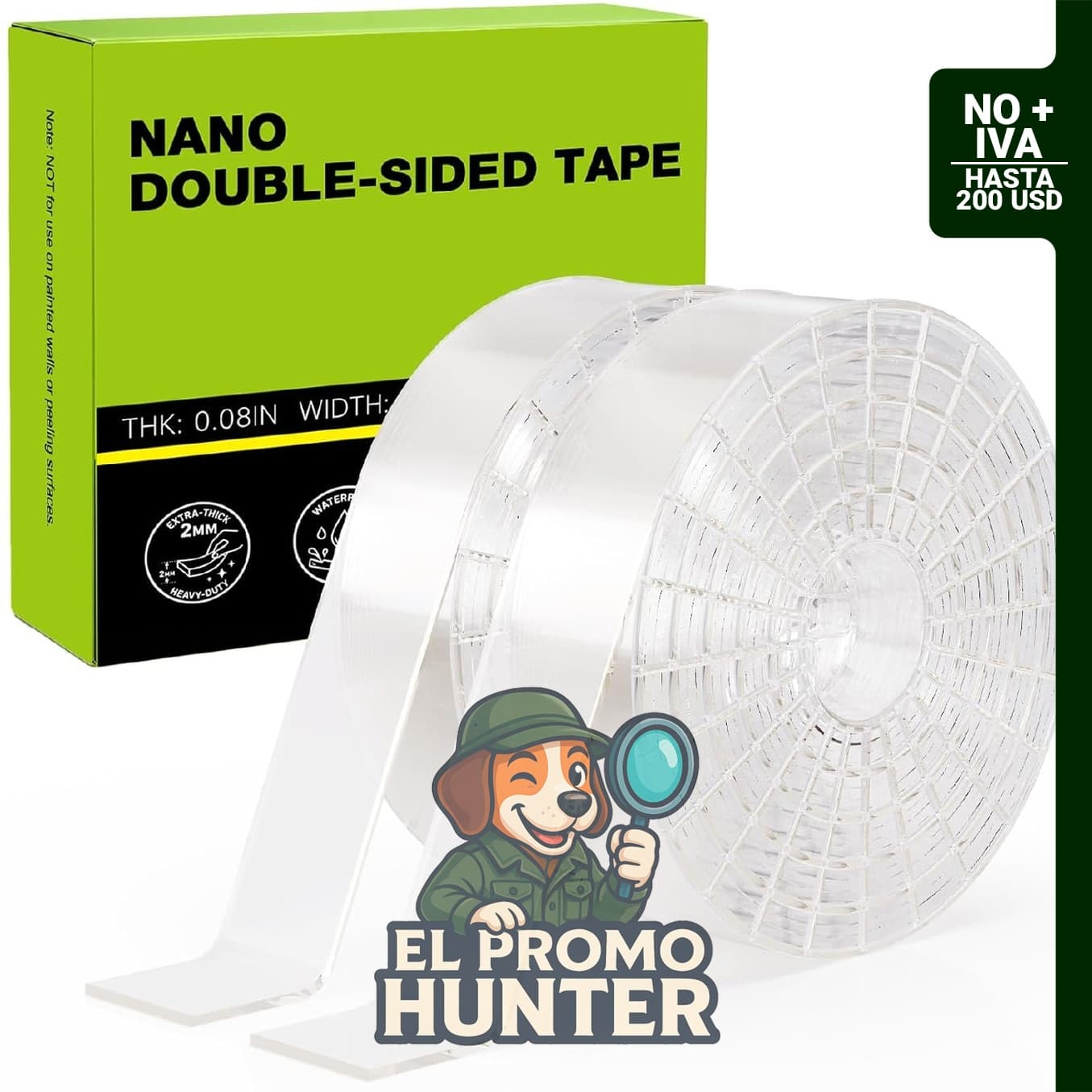Paquete de 2 cintas adhesivas transparentes de doble cara nano.