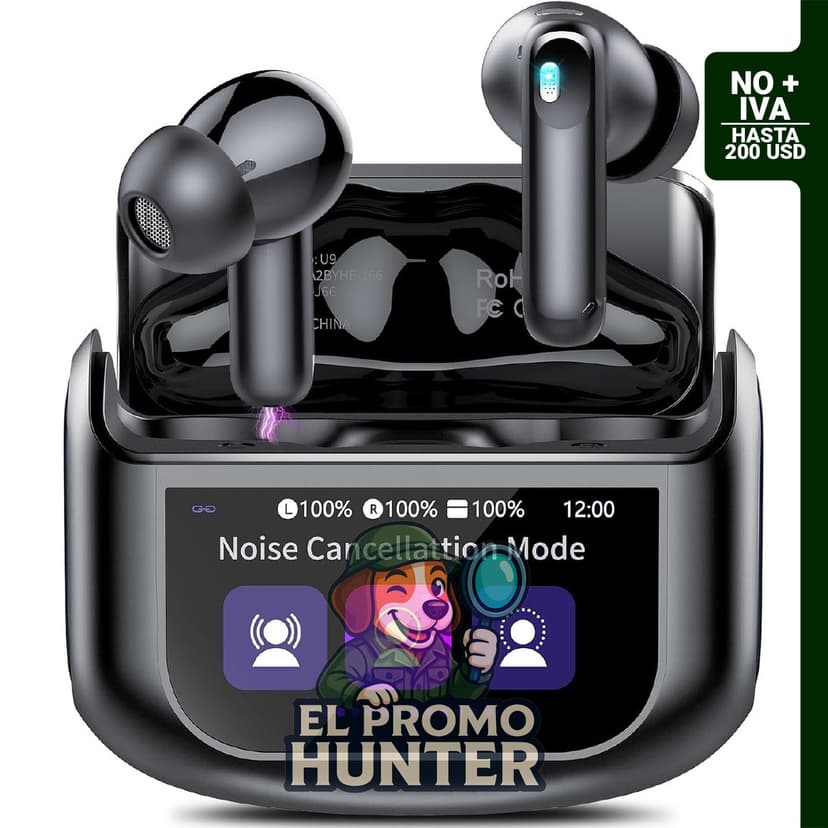 Auriculares inalámbricos con traducción AI y pantalla.