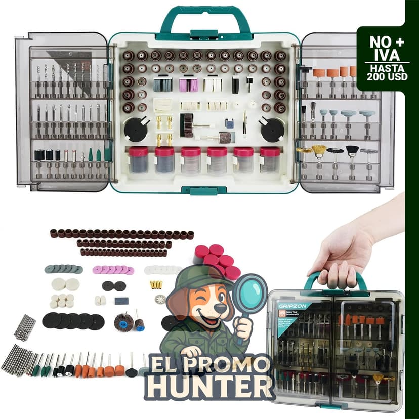 Kit de accesorios Gripzon para herramientas rotativas de 508 piezas, incluye brocas para rectificado, lijado, corte, pulido, tallado y grabado.