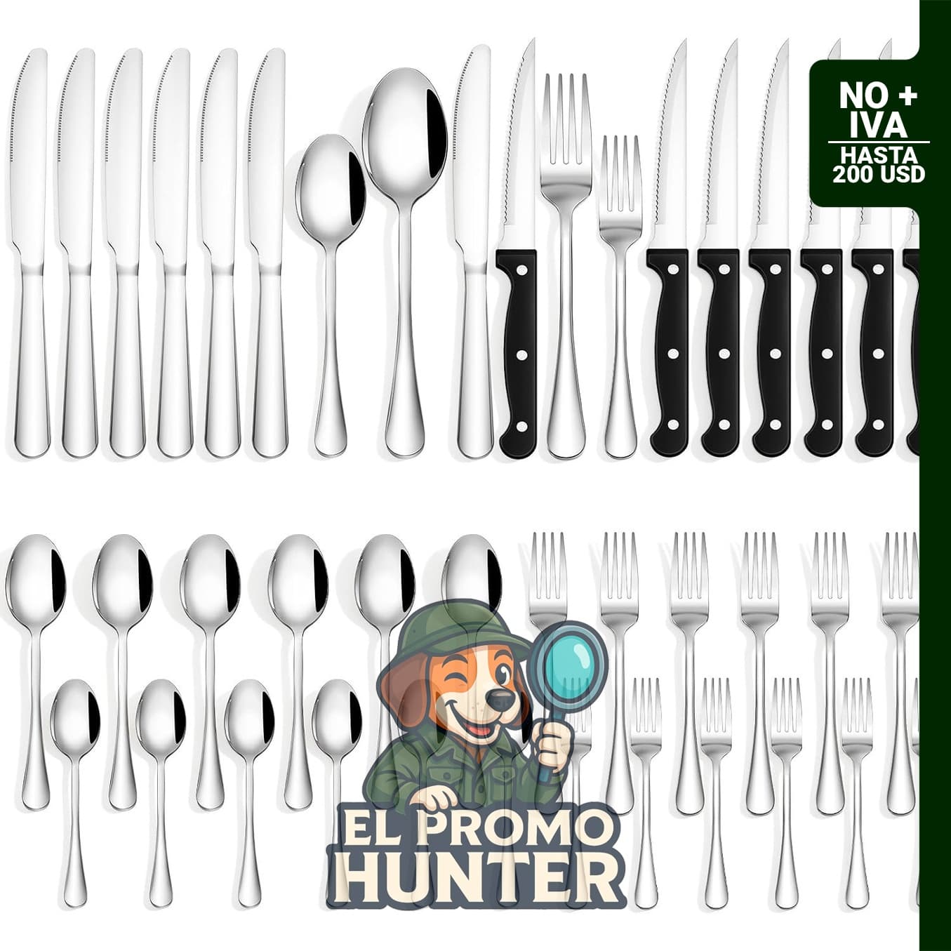 Quatish juego de cubiertos de 36 piezas, incluye cuchillos para carne, para 6 personas, acero inoxidable de grado alimenticio.
