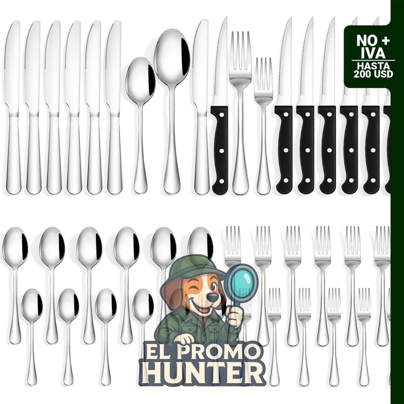 Quatish juego de cubiertos de 36 piezas, incluye cuchillos para carne, para 6 personas, acero inoxidable de grado alimenticio.
