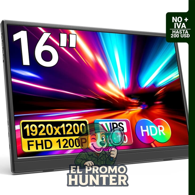 Monitor portátil YPI de 16.0" (40.6 cm) FHD 1920 x 1200, USB C y HDMI, ultradelgado, con altavoces.